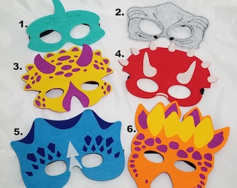 Dinosaur Felt Mask/ Dinosaur Party Masks/ Birthday/ Party Favors/ Costume/ Gifts for Kids - 12 Dinosaur Options to Choose From!!