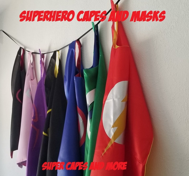 SUPER SALE Ready to Ship 1 Superhero Cape or 1 Cape and Mask Set/Party Favors/Costume/Dress Up image 1