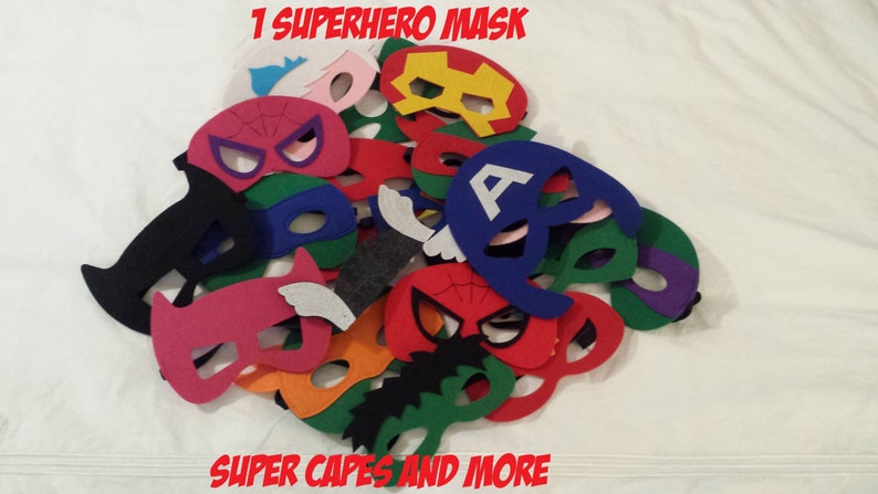 Superhero Felt Mask, Spider Felt Mask, Spider Girl Felt Mask, Bat Felt Mask, Bat Girl Felt Mask, Iron Man Felt Mask, Thor Felt Mask, Hulk Felt Mask