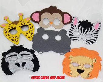 Party Pack Safari Jungle Animal Masks Birthday Party Favors Wild Animal Costume Cosplay Dress Up Zoo Animal Felt Masks