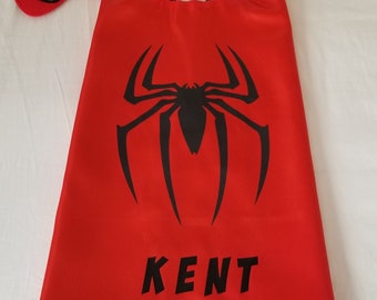 Personalized Super Spider Cape and Mask/ Superhero Cape and Mask/ Super Spider Friends Birthday Party/ Red Spider Cape and Mask