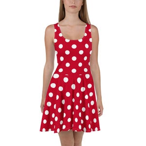 Red with White Polka Dot Skater Dress, Mouse Woman Halloween Costume, Red and White Polka Dot Mouse Cosplay Outfit Party