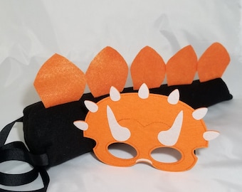 Black and Orange Dinosaur Tail and Mask/ Dino Tail/ Dinosaur Costume