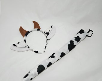 Cow Ears and Tail (Pink) - Cow Ears Headband - Cow Tail - Dress Up - Halloween Costume - Cow Birthday Favors - Farm Animal Ears & Tail