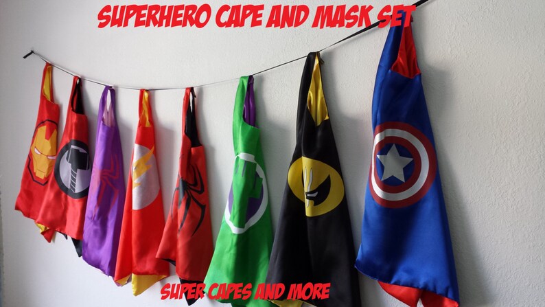 SUPER SALE Ready to Ship 1 Superhero Cape or 1 Cape and Mask Set/Party Favors/Costume/Dress Up image 2