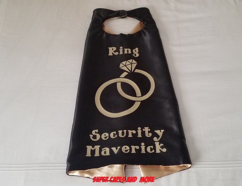 Boy's Ring Bearer Cape/ Ring Security Cape/ Superhero Ring Wedding Cape/ Gold Personalized Wedding Photo Op image 1