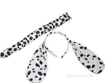 Dalmatian Ears and Tail (Spotted Fabric) Dalmatian Dog Ears Headband  Dog Tail Dress Up Costume Dalmatian Birthday Party Favors