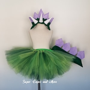 Saia tutu de dinossauro com faixa na cabeça e cauda / Fantasia de dinossauro / Aniversário de dinossauro / Cauda de dinossauro / Presente de aniversário de dinossauro / Faixa de cabeça de dinossauro