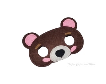 Bear Felt Mask/ Forest Animal Mask/Woodland Animal Birthday Party Favors/ Bear Animal Felt Mask/ Bear Costume Accessories / Gifts for Kids