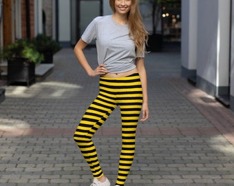 Bumble Bee Women's Costume / Bee Workout Halloween Cosplay / Striped Yellow Black Yoga Leggings Running Activewear