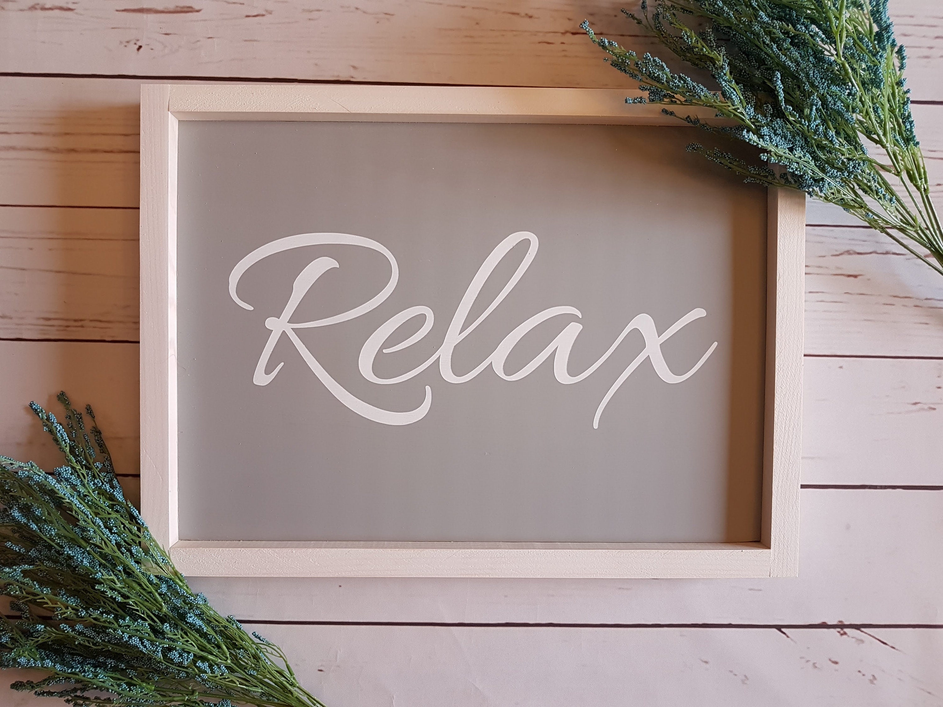 Framed Relax Sign Farmhouse Bathroom Wall Decor Relax Wall Etsy