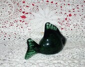 Vintage Green Glass Fish Paperweight Figurine