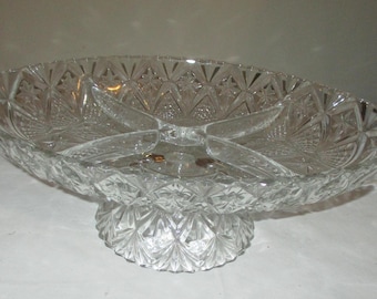 vintage Anchor Hocking bol en verre pressé 4 sections sur pied... relishs, fruits, etc. Super sympa