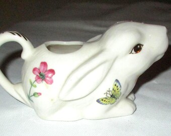 Grace Teaware Floral Rabbit Creamer With Butterfly and Flowers