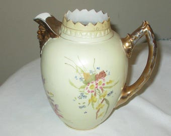 Vintage RW Rudolstadt Germany Floral Pitcher W/Sawtooth Rim