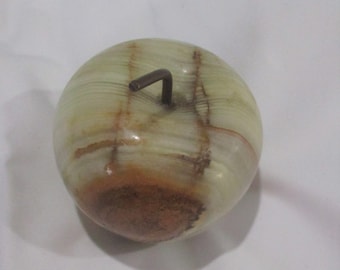 Vintage Polished Onyx Marble Stemmed Apple Paperweight