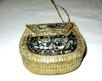 Metal Gold Tone & Mother of Pearl etc  Shoulder Crossbody Bag Made India