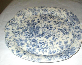 Nikko Blossom Time  Blue Tea Roses Cake Plate 10 1/4 x 9 3/4 in