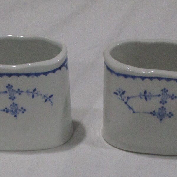 Rare Vintage Denmark Furnival Blue and White Toothpick Holders Set 2