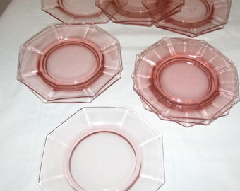 Vintage Cambridge Pink Octagon Dessert Appetizer etc 8 in W Set of 10