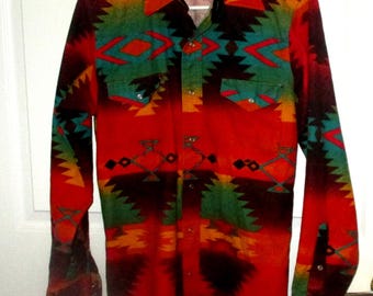 Vintage Men's Wrangler SouthWestern  Aztec Cowboy Shirt Sz L