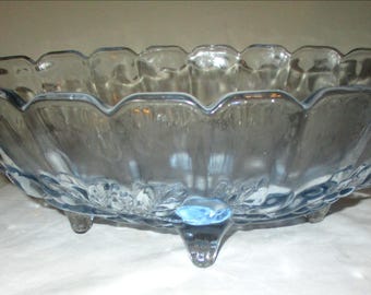 Vintage Indiana Glass Ice Blue Footed Oval 12” Fruit Bowl Harvest Grape