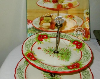 Vtg Pioneer Woman Holiday Cheer Christmas 2 Tier Stand New W/Box
