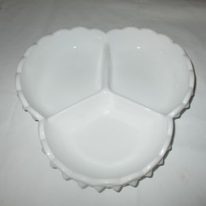 Vintage Fenton Hobnail Milk Glass Clover Design Sectioned Dish