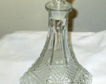Vintage Glass Flat Bottom Lidded Decanter Hobnail Diamond Design 12 in T