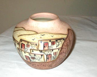 Native American Navajo Pottery Bowl/Pot W/Ceramic Inlay and Gold Accents by BJ Gore
