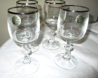 Echt Beiclkristall 24% Lead Crystal Goblets W/Platinum Rims Set 4