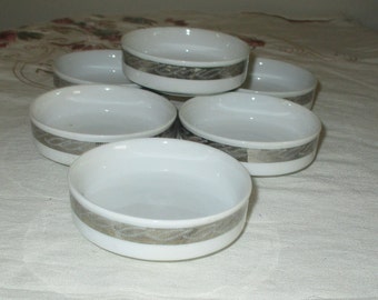 Vintage Fukagawa Arita Porcelain Platinum Rim Sushi Sauce Dip Bowls/Butter Pats Set 6 Japan