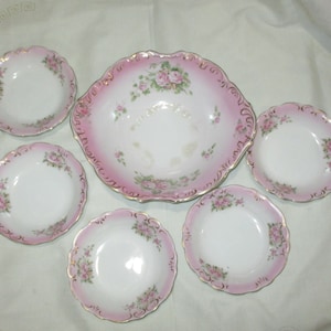 Antique/Vintage E.E & C Co Floral Serving Bowl and 5 Berry/Fruit Bowls