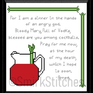 Bloody Mary, Full of Vodka prayer Archer cross stitch DIGITAL PATTERN approx 7&quot; x 7&quot;