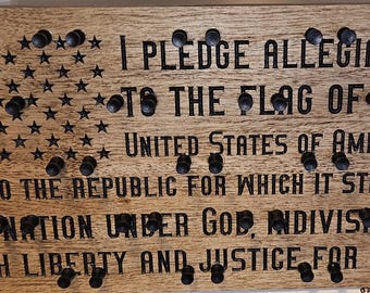Challenge Coin Holder | Wooden American Flag with Pledge of Allegiance | Military Coin Display | Veteran, Police Gift