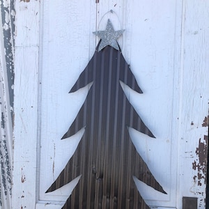 large rusty corrugated tin Christmas tree / rustic tin Christmas tree / vintage metal tree