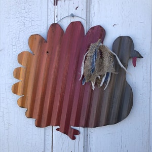 corrugated tin turkey / rustic tin turkey / tin thanksgiving decor / handpainted tin turkey