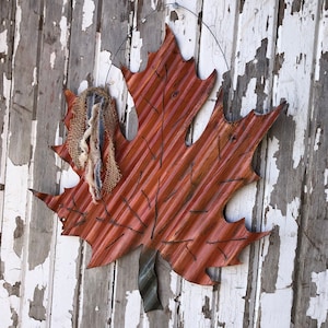 corrugated tin maple leaf / tin fall decor / leaf fall decor / vintage fall decor