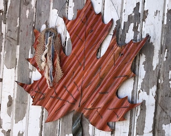 corrugated tin maple leaf / tin fall decor / leaf fall decor / vintage fall decor