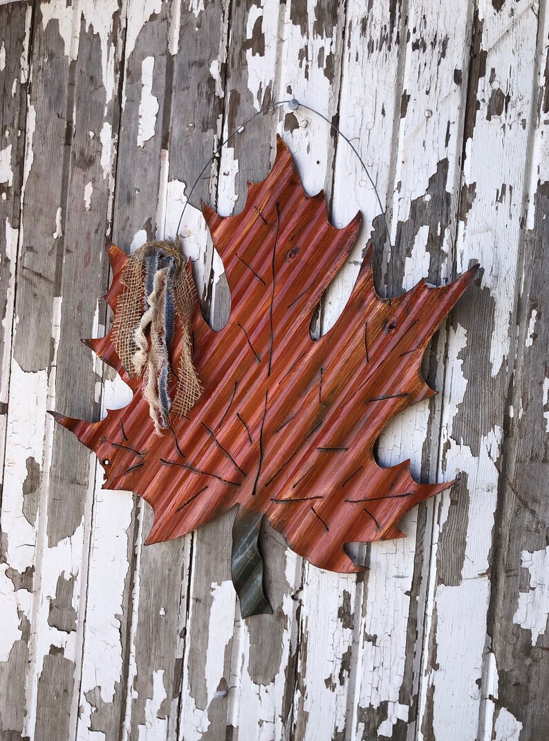 Corrugated Tin Maple Leaf / Tin Fall Decor / Leaf Fall Decor / Etsy