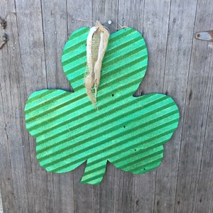 large corrugated tin shamrock / rustic tin shamrock / tin st. patrick's decor / metal shamrocks image 2