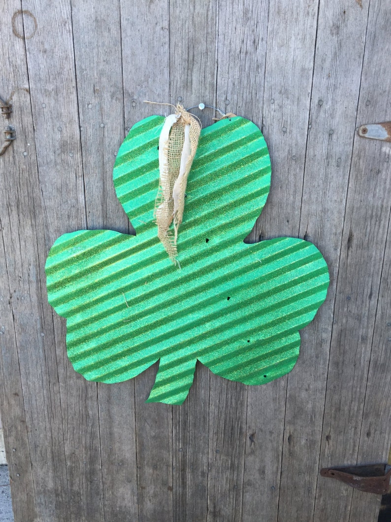 large corrugated tin shamrock / rustic tin shamrock / tin st. patrick's decor / metal shamrocks image 2