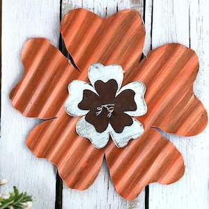corrugated tin dogwood flower / handpainted tin flower / metal dogwood flower / rustic tin garden decor