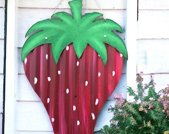 corrugated tin strawberry / strawberry summer decor / rustic tin summer decor