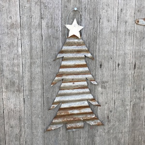 vintage rustic Christmas tree, Christmas tree wall decor, tin Christmas tree, rustic Christmas tree, vintage holiday decor, upcycled tin