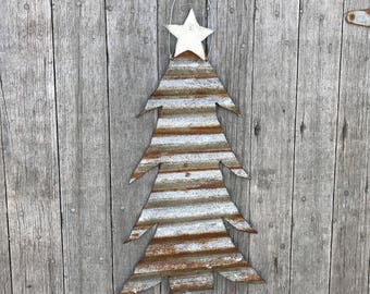 vintage rustic Christmas tree, Christmas tree wall decor, tin Christmas tree, rustic Christmas tree, vintage holiday decor, upcycled tin