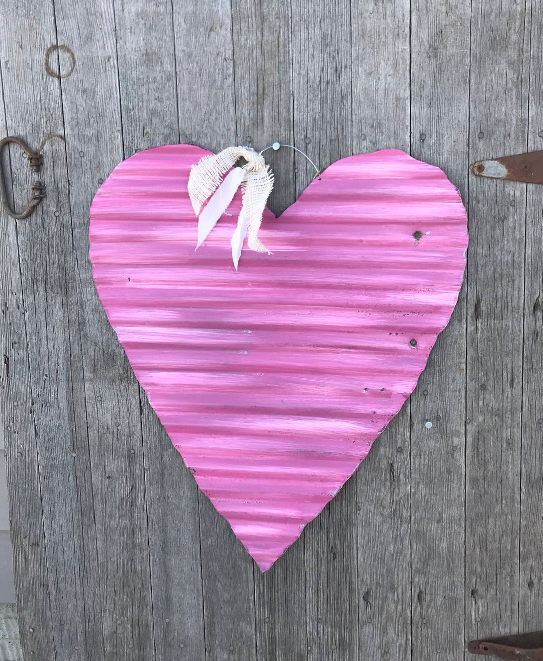 Large Pink Tin Heart, Rustic Valentines Decor, Rustic Wedding Decor