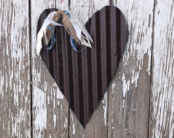 Corazón de hojalata corrugada oxidada / Corazón de hojalata para San Valentín / Corazón de hojalata rústico / Corazones de metal / Corazones de hojalata