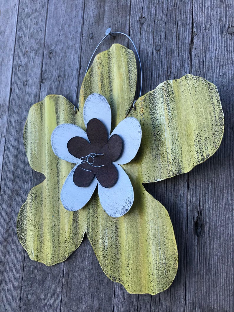Corrugated Tin Flower / Rustic Tin Flower / Rustic Tin Garden Etsy