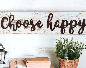 choose happy barnwood sign, rustic barnwood signs, upcycled barnwood decor, barnwood decor, religious decor, rustic wall decor